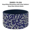 Navy blue silicone boot with royal blue and silver rhinestones for water bottles - Silver Royal Blue Rhinestone/Navy Blue Sleeve