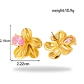 Orecchini a fiore dorati con gemme rosa a goccia e petali ondulati eleganti - Oro + Zirconia rosa
