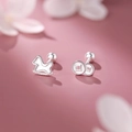 Asymmetric 925 silver screw back earrings with Trojan horse and ancient coin design - Rocking Horse Coin Asymmetric Style (A313)