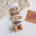 Set de 5 pinzas para el cabello de tela marrón té con leche en tarjeta, accesorios estilo coreano - 2# Lazo Puntiagudo Café Claro/Clip BB Sonrisa (Juego de 5)