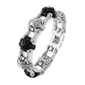 Bracelet pour homme en acier inoxydable avec maillons de vélo et têtes de mort noires - Style Patchwork Argent et Noir (KB59214-BD)