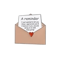 Minimalist envelope enamel pin with motivational card and red heart detail - Pink Brown Envelope-English Blessing