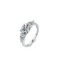 Luxurious S925 silver ring featuring round main stone and pear-shaped side accents - US Size 5 / Silver