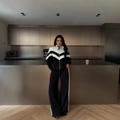 Conjunto deportivo de dos piezas en blanco y negro con sudadera con cremallera y pantalón - S / Negro