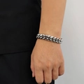 Polished silver stainless steel thick Cuban link chain bracelet for men on wrist - 7.5 Inch (19.05cm) / Steel Color (Width 14mm)