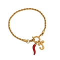 Golden rope chain bracelet with a red cornicello horn and crystal letter J charm - Letter J