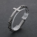 Bracciale croce vintage da uomo con catena bizantina argento e placca in acciaio inox - Stile Nero Bollente Effetto Invecchiato (KB190504-KFC) / Nero Vintage