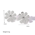 Polished silver daisy flower stud earrings with eight-petal design and 1.8cm diameter - Silver Daisy Stud Earrings (JDEW2402007-S)