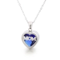 Silver stainless steel heart necklace with blue birthstone and MOM cutout charm - Steel September (KN226773-K)
