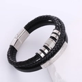 Bracciale multistrato in pelle intrecciata nera da uomo con chiusura magnetica in acciaio - Color Acciaio