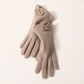 Women's warm camel knit gloves with velvet lining and elegant bow decoration - N719 Khaki
