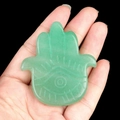 Green natural jade stone Hand of Fatima pendant with carved eye motif in palm - Green Aventurine