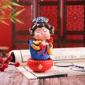 Cute tumbler lady figurine in blue Hanfu dress for traditional Chinese desk decoration - Dancing Style (1088-36) / 1 Piece (Medium) / Blue-Yellow