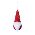 Christmas gnome ornament with red knitted hat and white beard hanging on a string - Red V-Pattern Hat