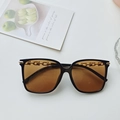 Fashionable oversized black square sunglasses with brown gradient lenses and gold chain details - Dark Brown