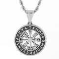 Retro Viking compass pendant in silver steel with Runic symbols on twisted chain - Viking Compass Pendant (No Chain) (KP119874-MI)