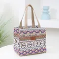 Sac à lunch isotherme à motif ethnique en tissu Oxford avec détail logo cuir - Rayé rouge et blanc