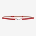 Slim red leather waist belt for women with silver metal buckle and minimalist design - Silver Snap Button / 45-95cm / Red
