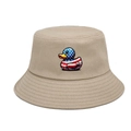Khaki cotton bucket hat featuring a cartoon duck with American flag pattern design - M (56-58cm) / Khaki