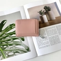 Pink lychee texture leather accordion card holder wallet with zipper and card slots - Pink