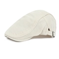 Beige breathable mesh flat cap with adjustable metal buckle and vintage textured fabric - One Size Adjustable / White