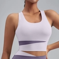 Brassière de sport violette bicolore à maintien élevé avec découpes croisées et tissu stretch - M / Hauts / Violet Changrong