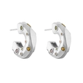 Macro shot of silver C-shaped earrings with colorful multi-colored zircon stones - Silver C-shape Multi-color Zirconia
