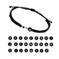 Bracelet tressé noir réglable avec perle cœur et breloque lettre personnalisable A-Z - Cordon tressé à la main noir - Lettre M (602400M-Lettre M) / Noir