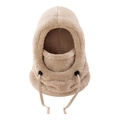 Winter thermal beige balaclava hat with integrated neck warmer and adjustable drawstring - One Size / Khaki