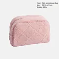 Pink sherpa fleece cosmetic bag with quilted texture and gold zipper detail - Half-round / Pink