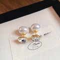 Détail de boucles d'oreilles cœur vintage avec perle blanche et cristaux brillants - 28# Tige en Argent Or Blanc Plaqué Or