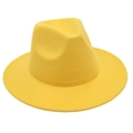 Macro view of bright yellow wool felt fedora showing texture and crown stitching details - One Size / Yellow
