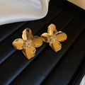 Exaggerated golden flower stud earrings with central white crystal inlay - Style 23# S925 Silver Pin Real Gold Plated Flower Studs