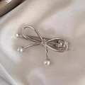 Elegant silver metallic bow hair claw clip with white faux pearl accents - Silver Bowknot Pearl