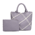 Handwoven purple and white checkered tote bag with matching smaller pouch set - Lavender