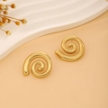 Exaggerated golden swirl earrings with polished pleated texture in minimalist metal style - E6204-31-Flat Spiral