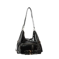 Retro black faux leather large capacity crossbody bag with multiple zipper pockets - Black