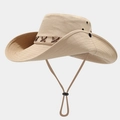 Sombrero de sol estilo vaquero caqui con correa de cuero y cordón cortavientos montaña - M (56-58cm) / Caqui