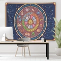 Navy blue fabric tapestry with colorful zodiac constellations and astrological chart - Deep Blue Star Map Zodiac Style (GT2283)