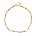 Collar retro francés de cuentas doradas con tres colgantes de corazón blanco - Colgante de corazón