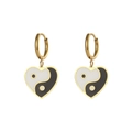 Detail of 18K gold-plated hoop earrings with black and white heart yin-yang charms - Heart Yin Yang Earrings - Black