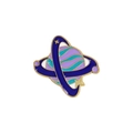 Saturn enamel pin with dark blue and purple stripes and golden metallic finish - Saturn Stripes-Dark Blue/Cyan