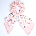 Elastico per capelli con fiocco rosa e stampa a tulipani per uno styling elegante - Nastro Singolo / Rosa