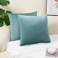 Set of two teal velvet pillow covers with elegant 3D zigzag embossed texture - Grass Green
