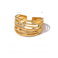 Bague multicouche en acier inoxydable plaqué or 18 carats avec cristaux et design épuré - Style de Pierres Blanches Multicouches (SR020097)