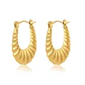 Boucles d'oreilles en acier inoxydable doré en forme de U avec motif spirale texturé - Style 9-Spirale Horizontale