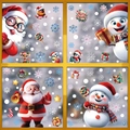 Christmas window stickers set with 3D Santa, snowman and snowflake static decals - 4-Pack Set Classic Characters (BQ482+484+486+487)