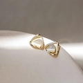 Gold plated triangular stud earrings featuring cat's eye stone and zircon accents - Gold Triangle Cat's Eye Stud Style (12# Silver Needle Gold Triangle)