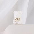 Cute white teddy bear bead with sugar texture and golden bow for DIY jewelry making - Vintage Bow White
