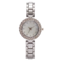 Silver fashion women's quartz watch with crystal bezel and mother of pearl dial - Silver